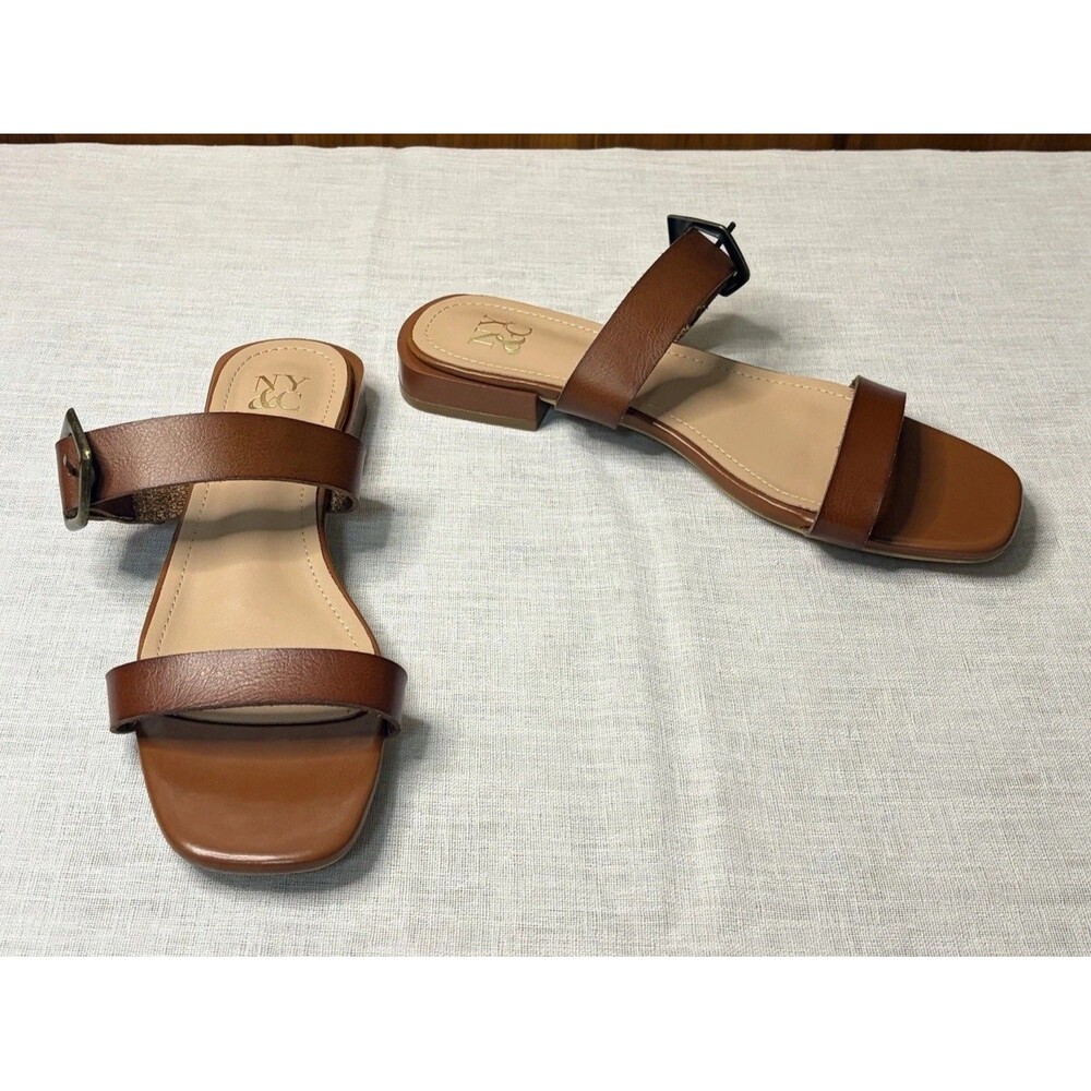 New York And Company Low Heels Sandal Cognac Brown Size 9 EUC